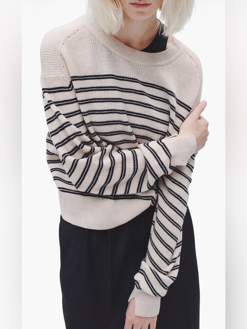 EUC Rag & Bone Bree Stripe Rib Crewneck Sweater in Turtle Dove Multi size L